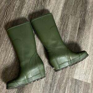 US 8.5 Sorel Joan Wedge Heel Rain Boots Army Green